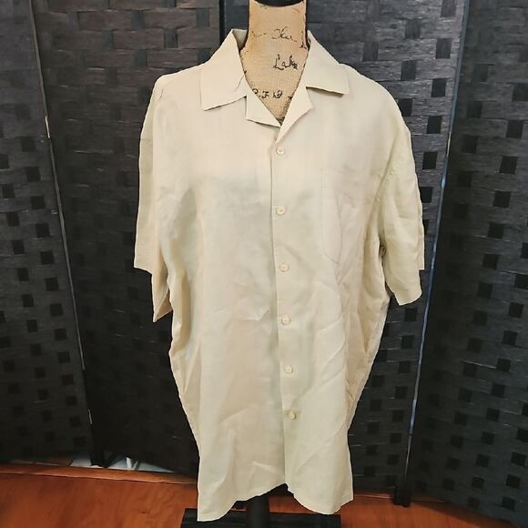 Men's Godbody Collection Tan Linen Shirt Size XL - Picture 1 of 9